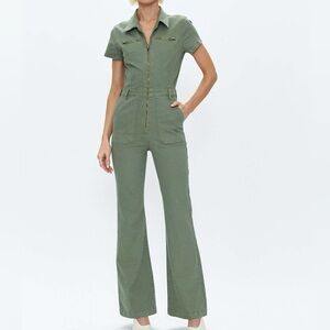 pistola Olive Green Short-Sleeve Utility Jumpsuit